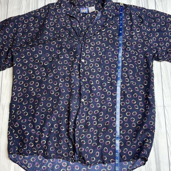 Vintage Fine Line All over Print Silk Button Down Blue Large - Picture 6 of 7